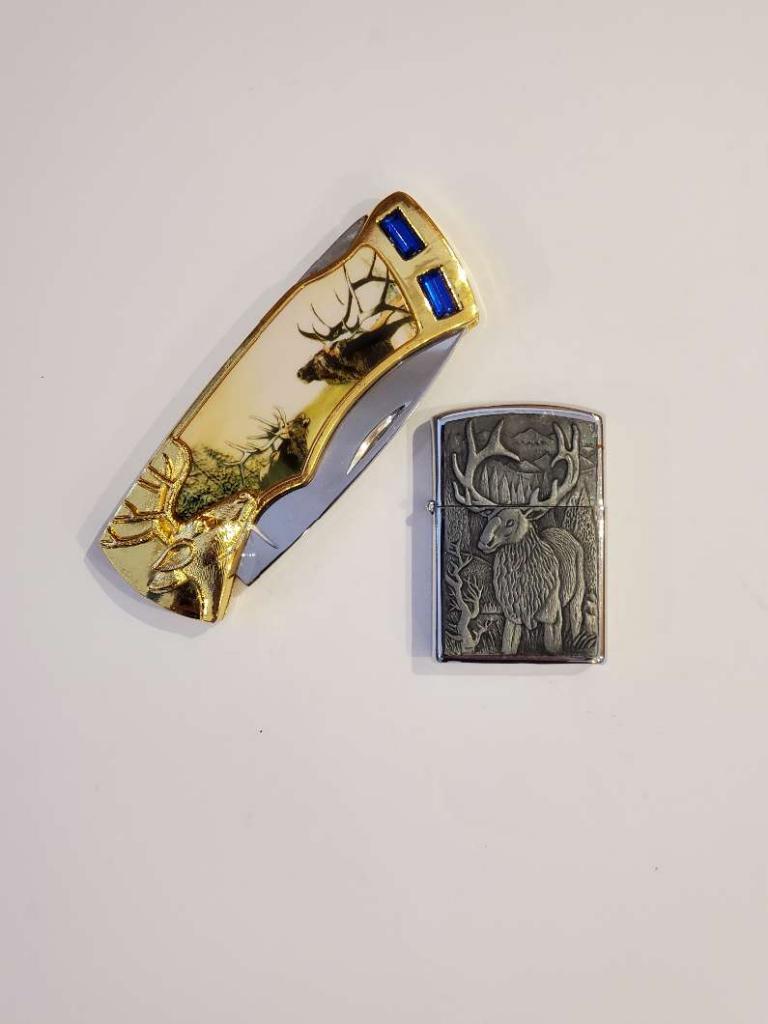 Photo of Knife & Lighter Set.  Elk Theme.